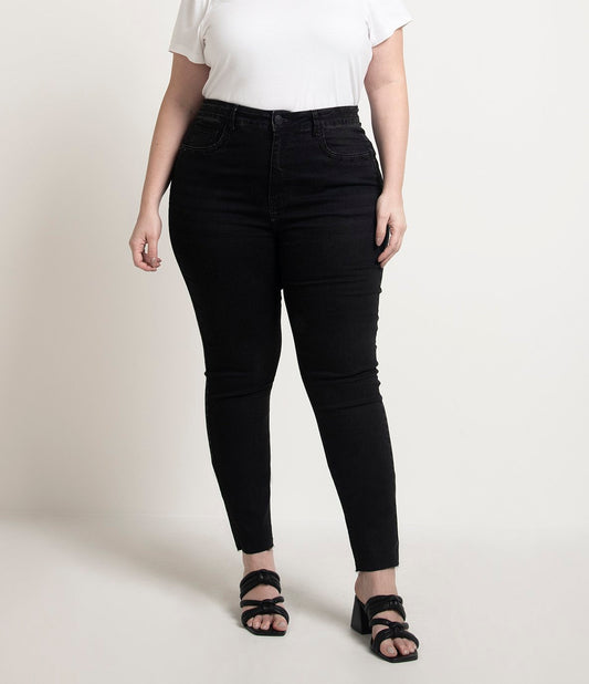 Jeans skinny con tasche borchiate, Curve e taglie forti, nero