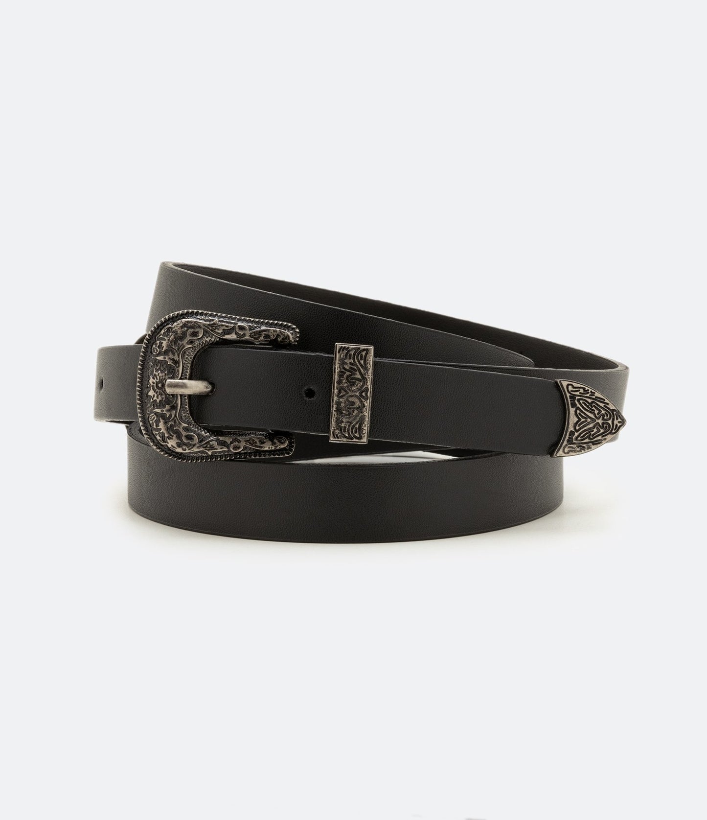 Cintura western stretta con due fibbie, taglie forti e taglie forti, nero