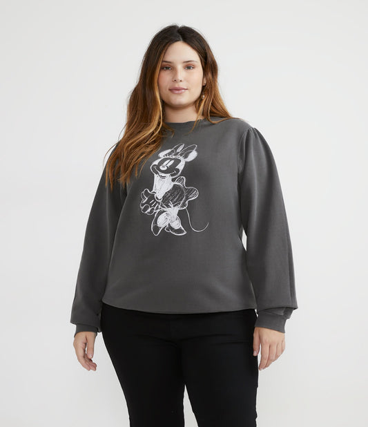 Moletom marmorizado com estampa da Minnie, Curve & Plus Size, cinza