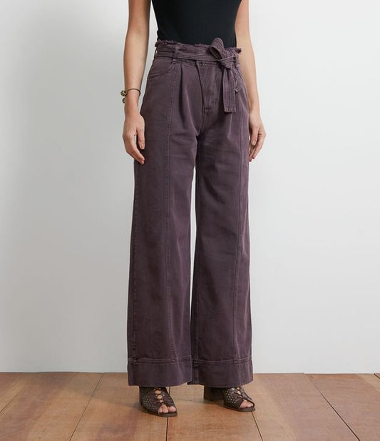 Jeans a gamba larga con cintura viola