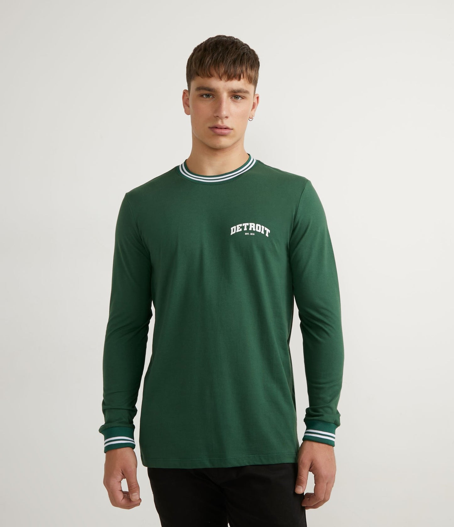 Maglietta a maniche lunghe in cotone con scritta "Detroit" in verde