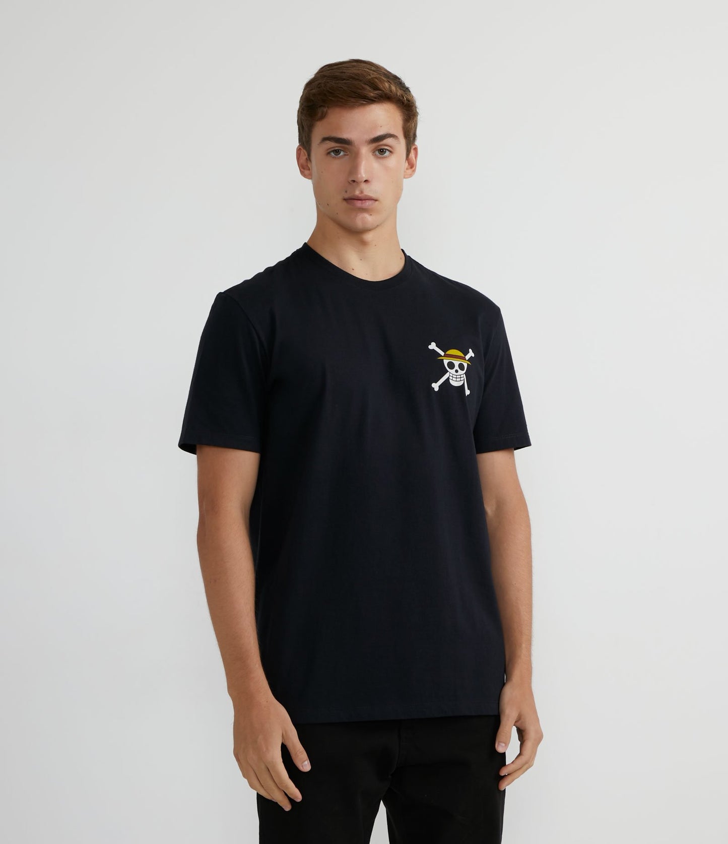 Maglietta a maniche corte a mezza rete con stampa One Piece - Nero