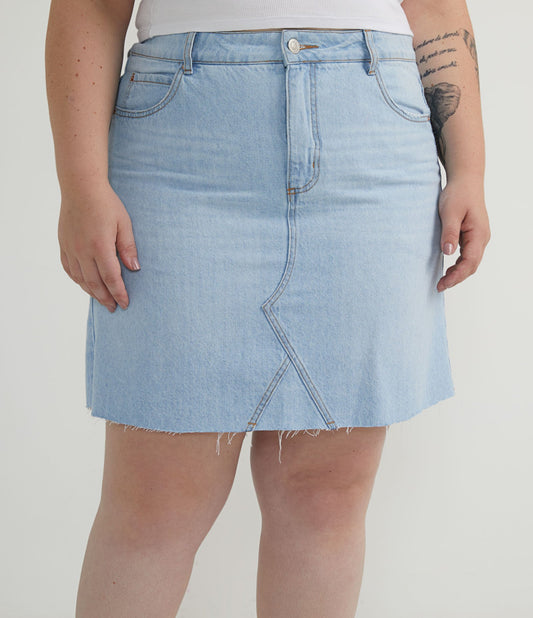Gonna in denim con orlo a vivo, Curve e taglie forti, blu