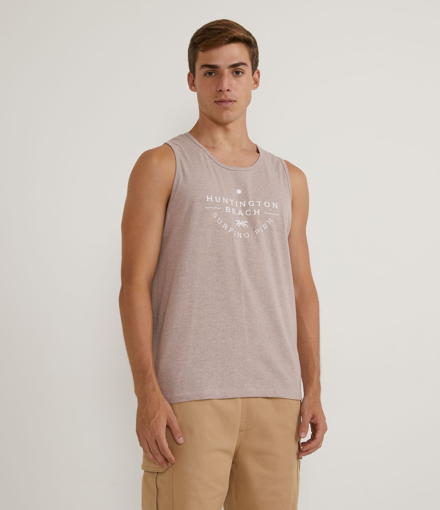 Camiseta de tirantes regular de algodón con estampado tropical rosa