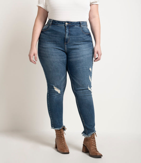 Jeans skinny con orlo e strappi, Curve e taglie forti, blu