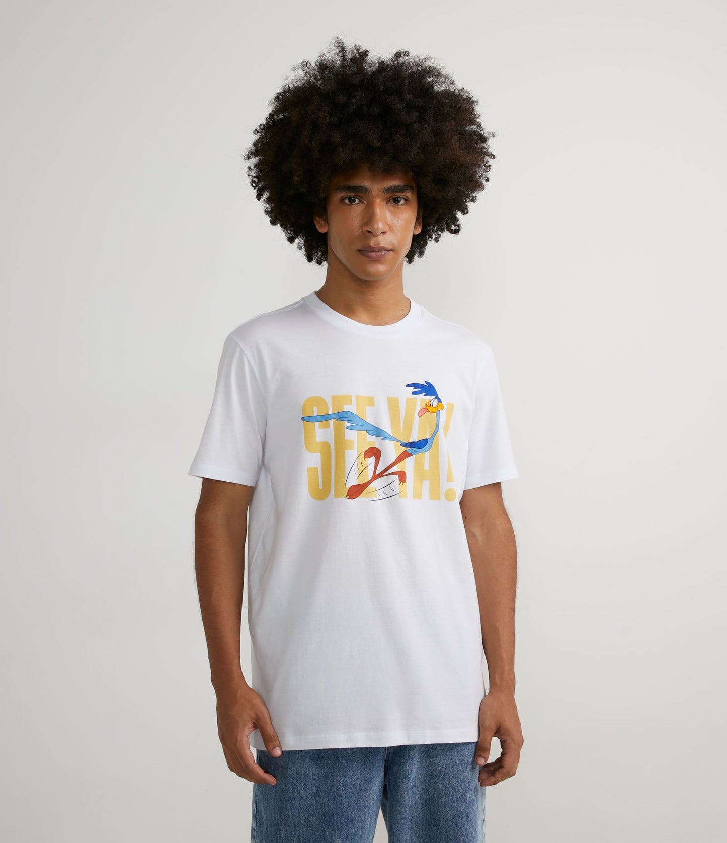 White Road Runner Print T-Shirt in Soft Knit Fabric