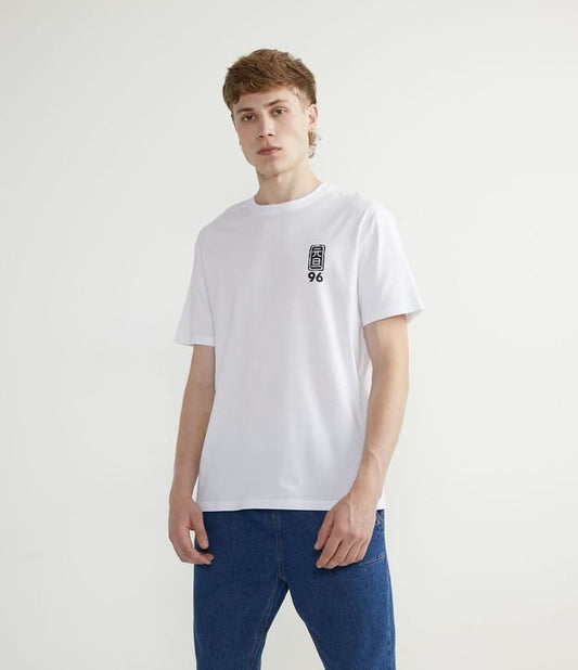 Camiseta blanca de manga corta de algodón con estampado de geishas
