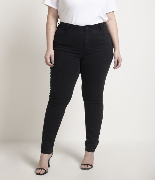Pantalones pitillo negros de sarga sin estampado - Tallas grandes y curvas