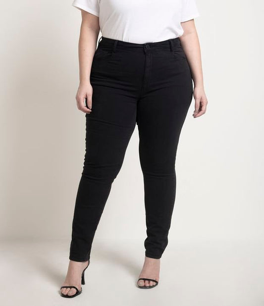 Pantalones pitillo negros de sarga sin estampado - Tallas grandes y curvas