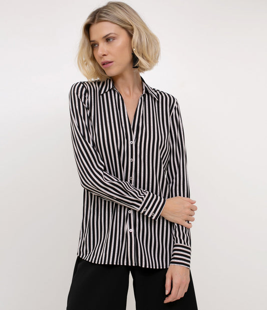 Striped Shirt with Black Pocket Detail
