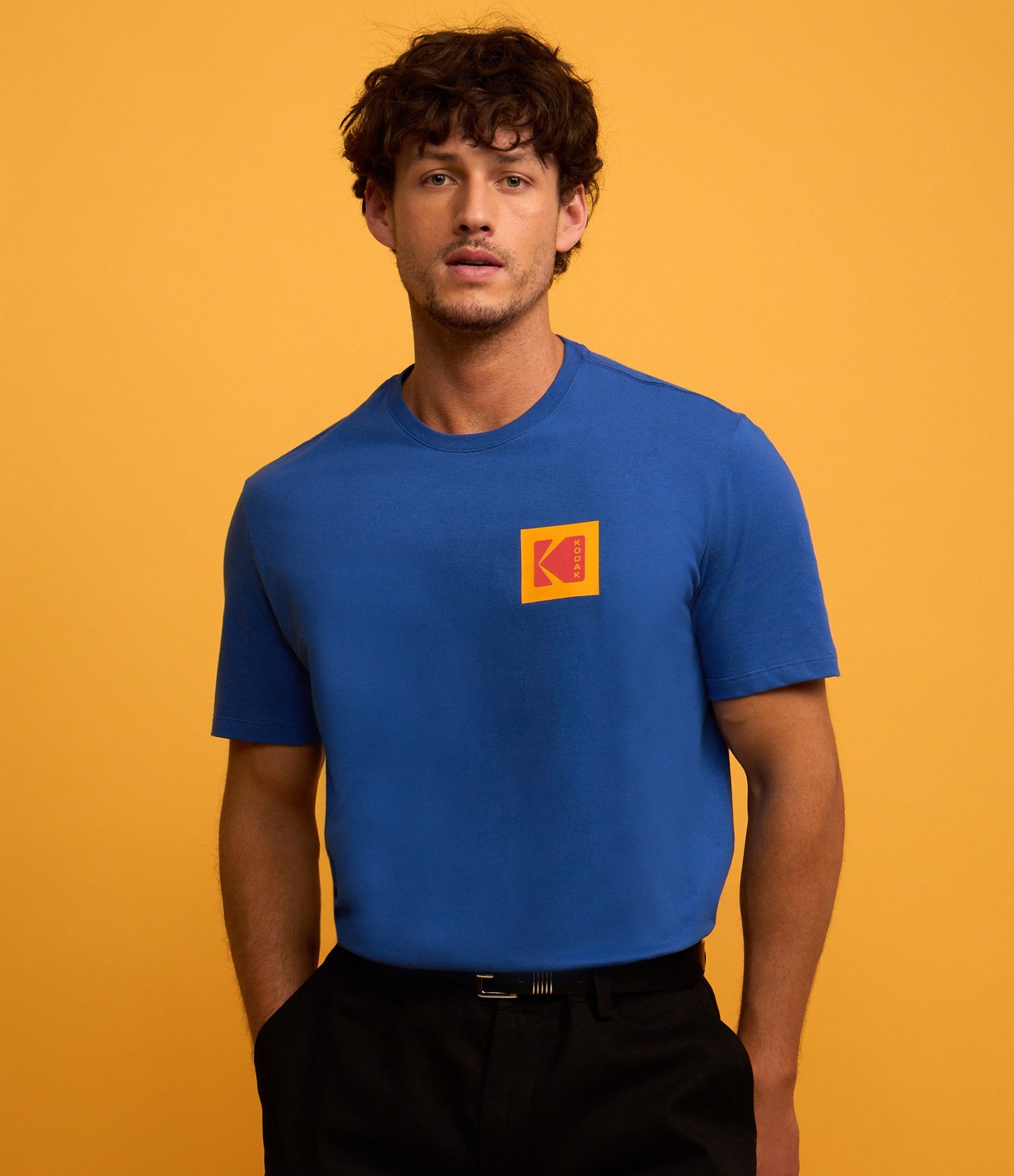 Blue Kodak Stamp Print Cotton T-Shirt
