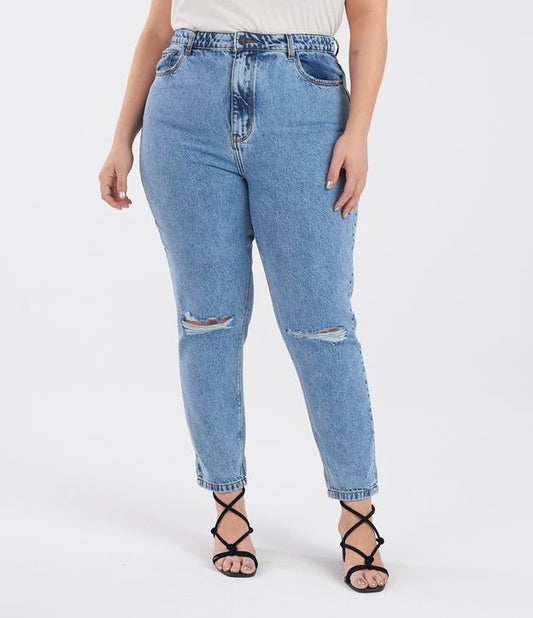 Jeans mamma con strappi al ginocchio, Curve e taglie forti, blu