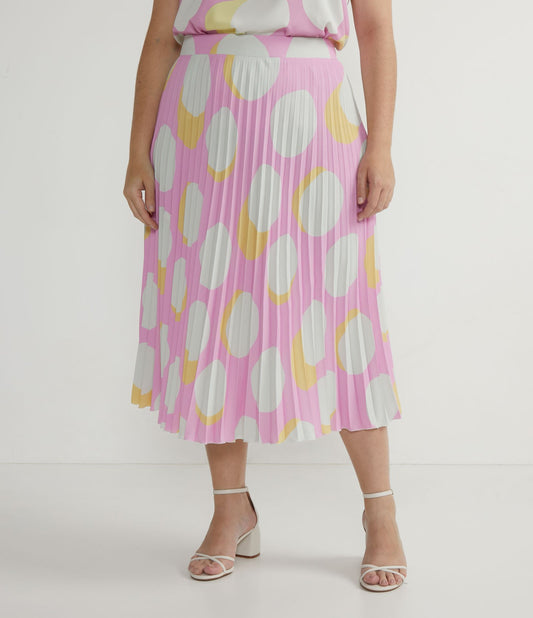 Gonna midi in crepe plissettata con stampa a pois in taglie forti e taglie forti - Rosa