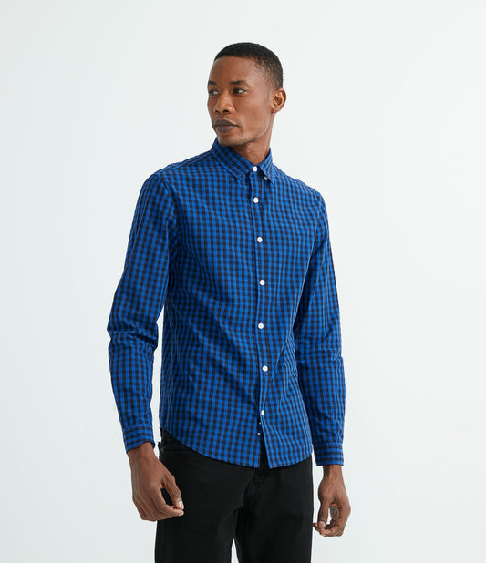 Camisa Slim de manga longa xadrez azul