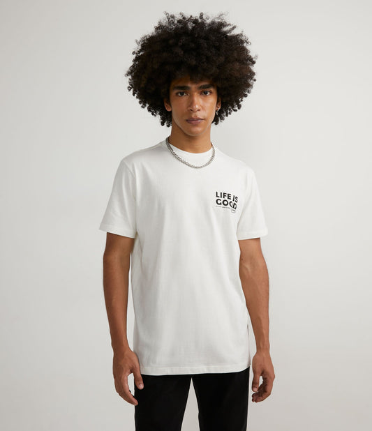 White Short-Sleeve T-Shirt in Half-Knit Fabric with "Life is Good" Lettering