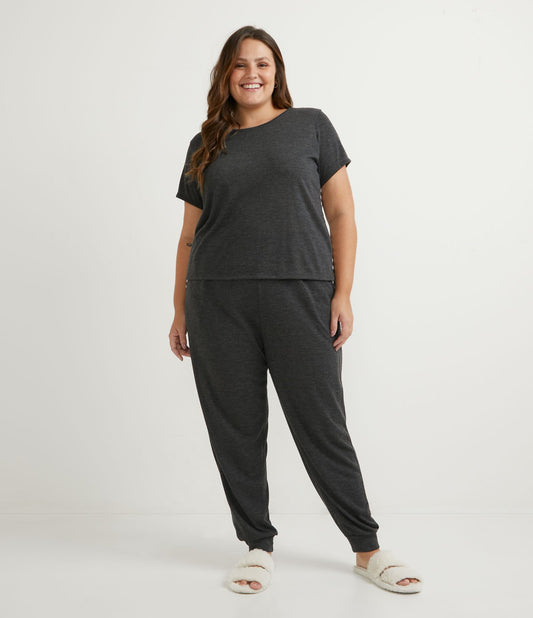 Conjunto de pijama longo em poliviscose com listras, Curve & Plus Size, cinza