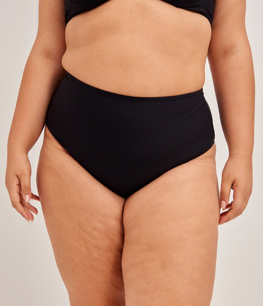 Fondo bikini nero a vita alta in poliammide - Curve e taglie forti