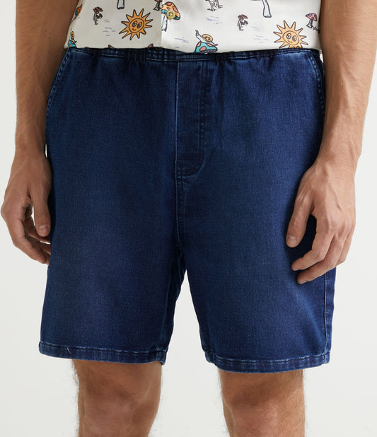 Bermudas de brim skinny com detalhes em gravata azul