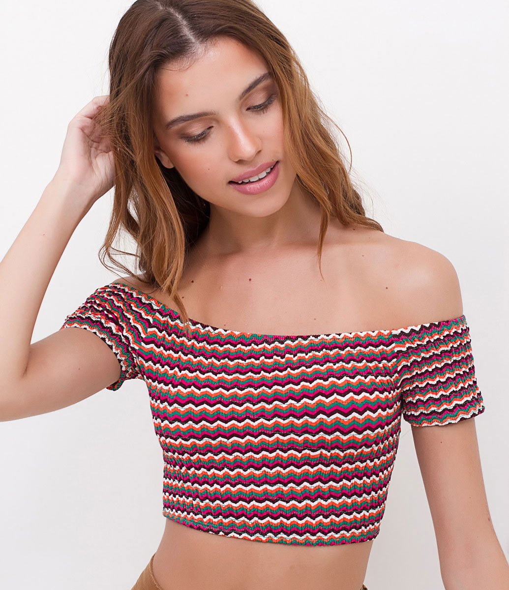 Blusa Cropped Verde Estampada