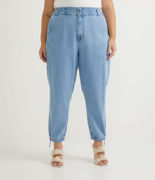 Jeans Jogger con bottoni unici e orlo regolabile, Curve e taglie forti, blu