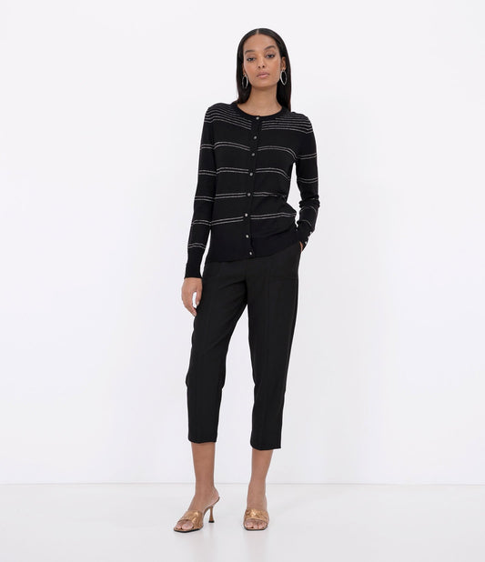 Striped Knit Cardigan with Black Cuff Buttons