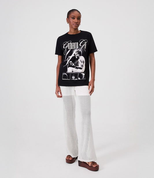 Camiseta de Algodón Extendido con Estampado Gilberto Gil en Negro
