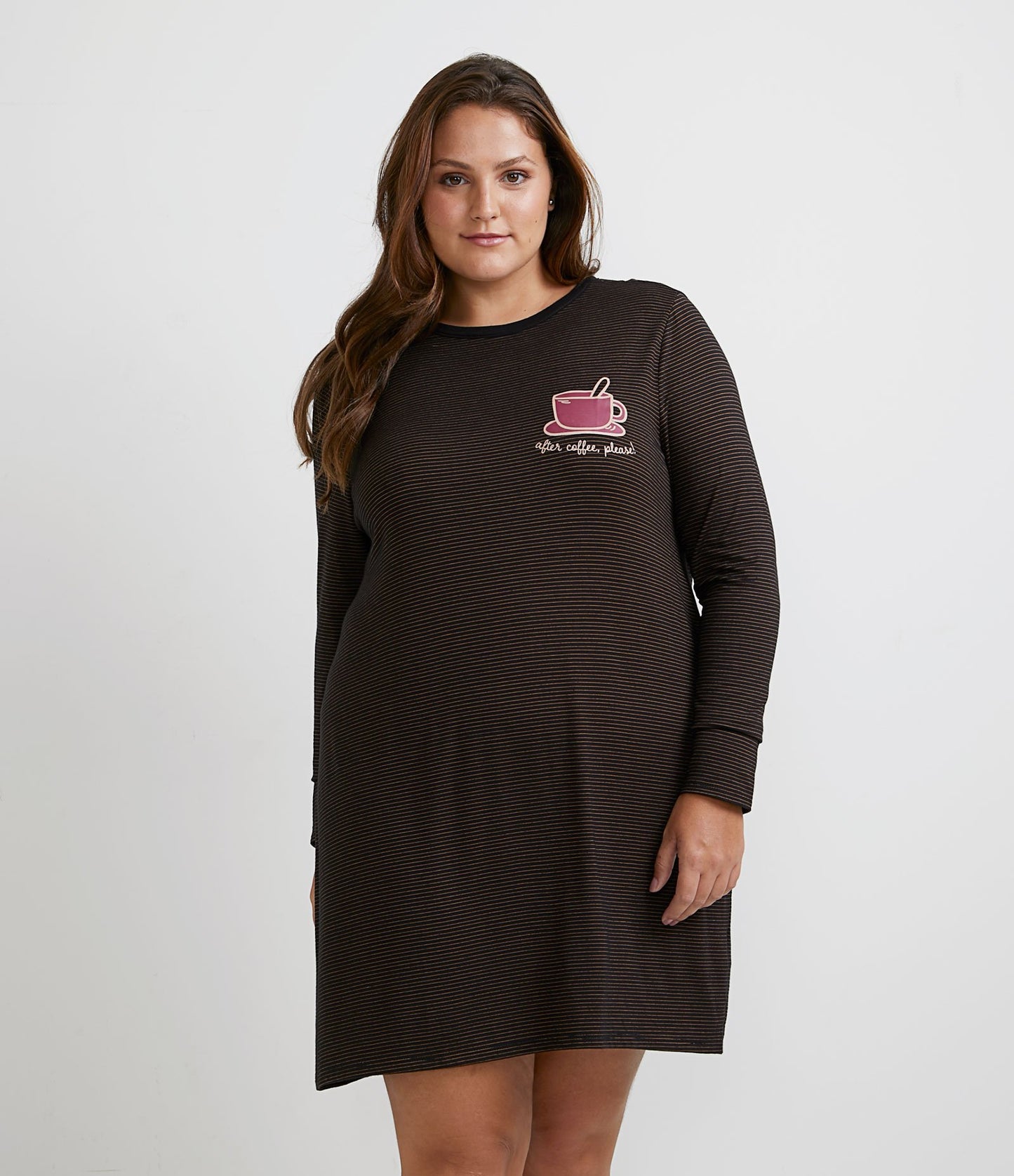 Top a maniche lunghe a righe in Viscolycra nero - Curve e taglie forti