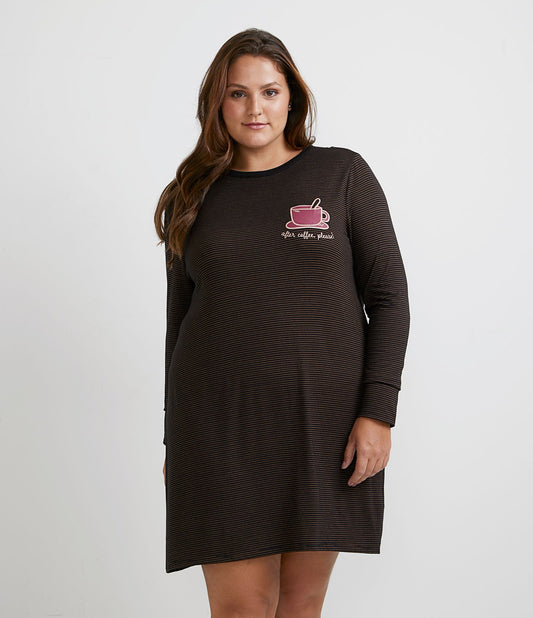 Top a maniche lunghe a righe in Viscolycra nero - Curve e taglie forti