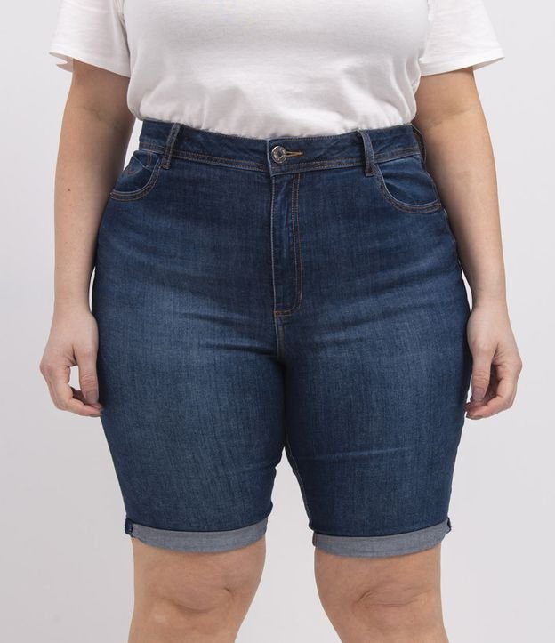 Curve & Plus Size Blue Denim Cycling Shorts with Rolled Hem