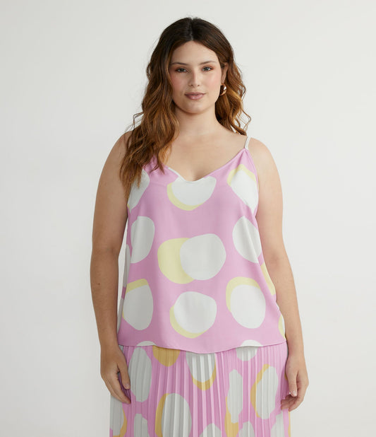 Blusa de crepe sem mangas com estampa de bolinhas, Curve & Plus Size, rosa
