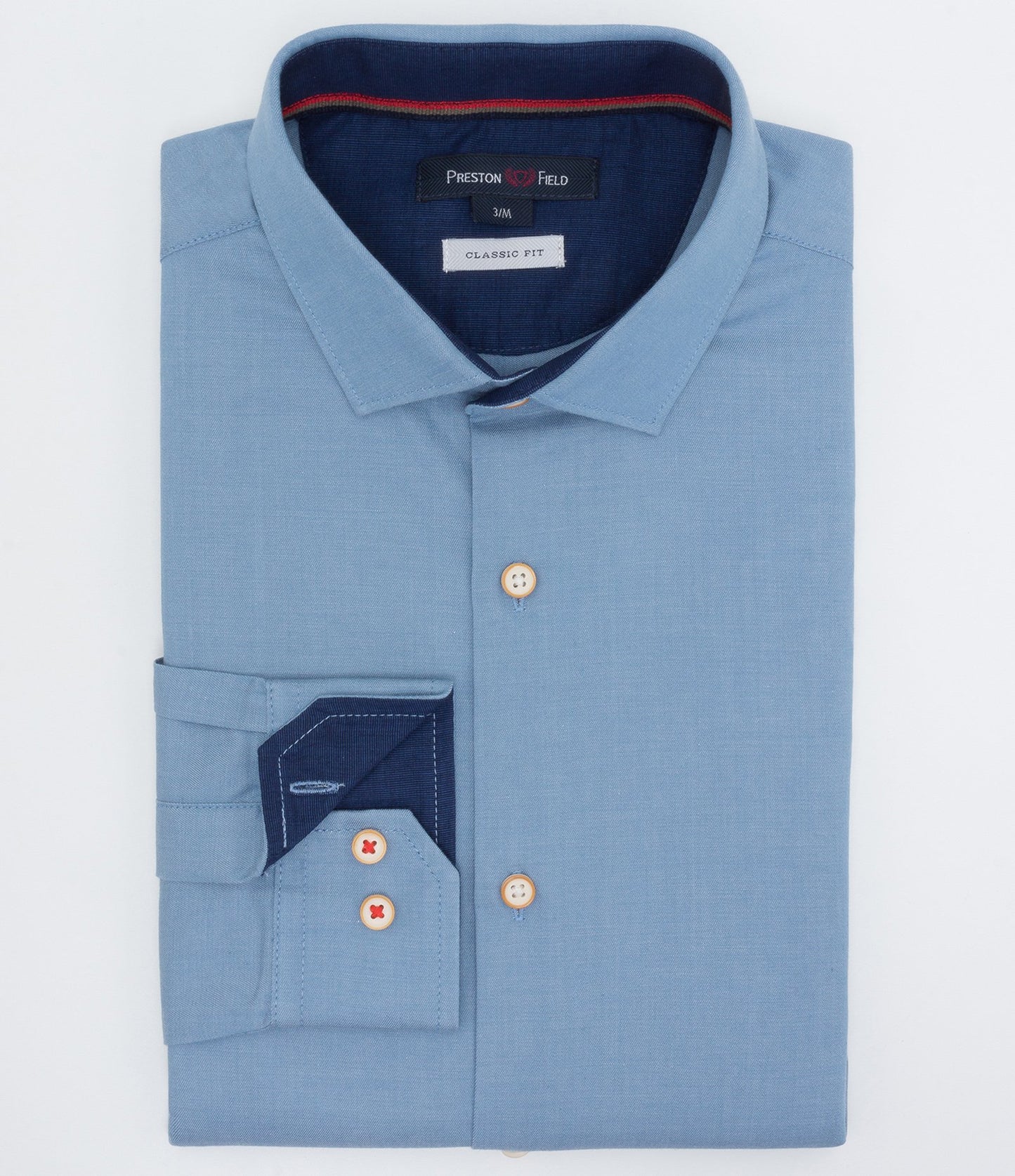 Long Sleeve Shirt with Blue Contrast Collar