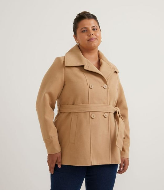 Cappotto marrone in Polyvelour con cintura e tasche - Curve e taglie forti