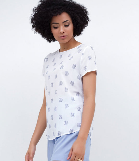 Camicetta in viscosa stampata bianca