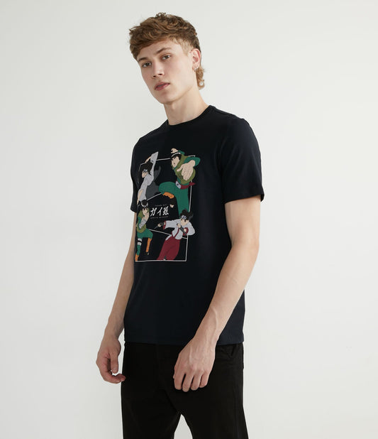 Short-Sleeve Cotton T-Shirt with Naruto Team Guy Print in Black