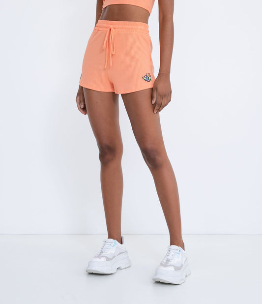 Shorts canelados com bordado "Love" em laranja