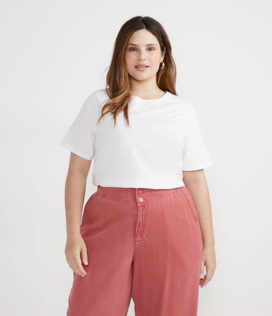 Blusa de algodão branca com gola estampada com corações - Curve & Plus Size