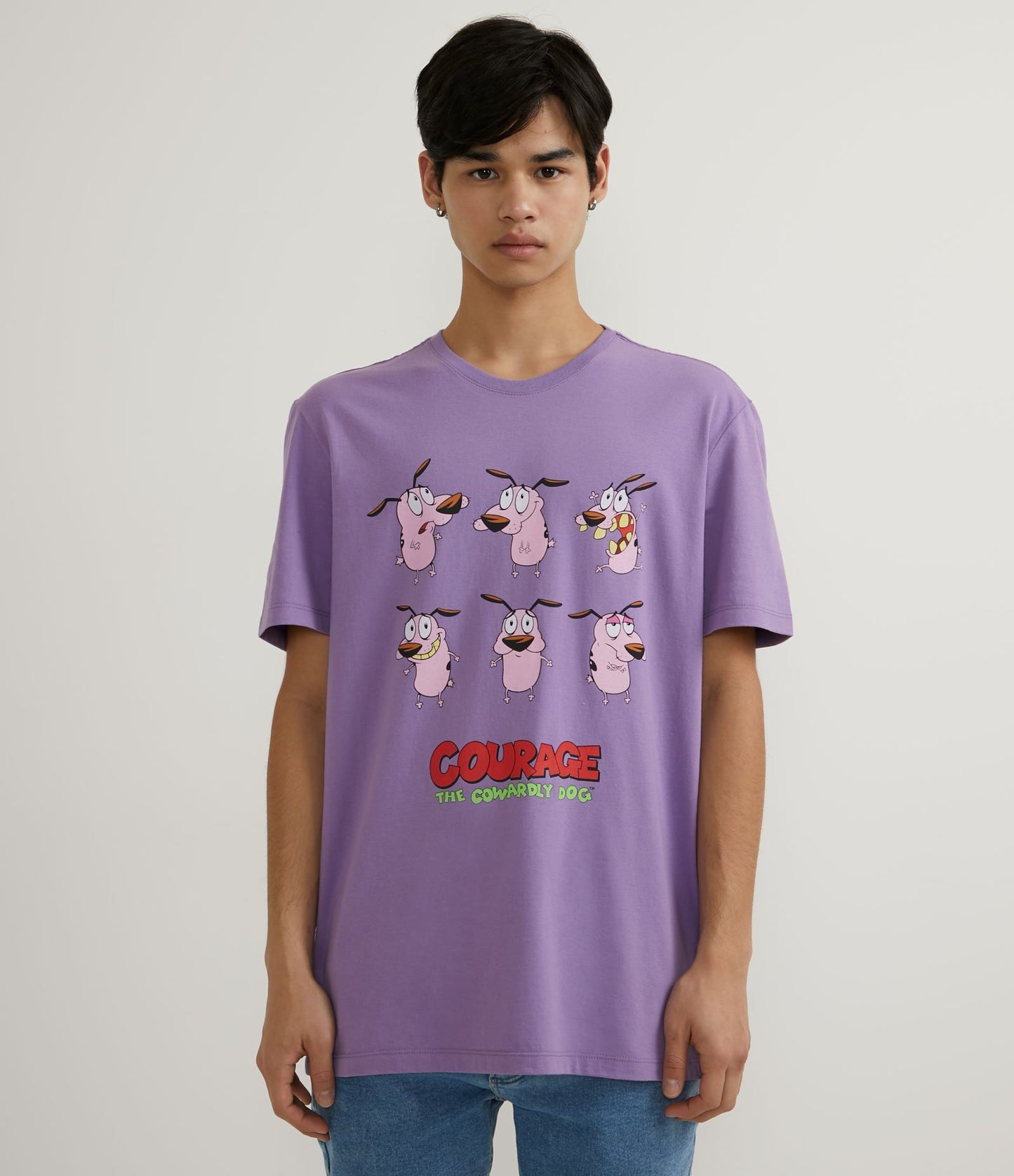 Short-Sleeve T-Shirt with Courageous Dog Print in Purple