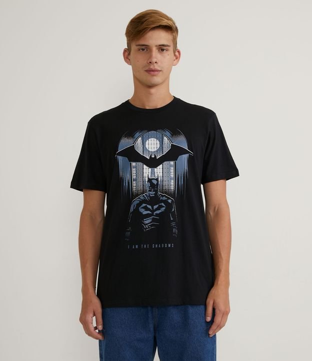 Maglietta a maniche corte con stampa di Batman e scritte in nero