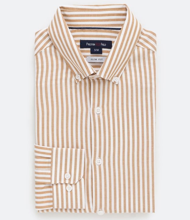 Camisa listrada slim com detalhe lateral laranja