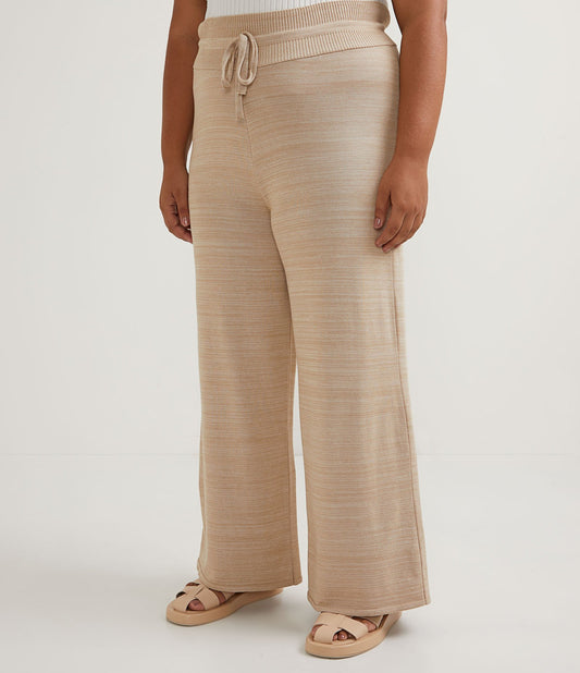 Pantaloni in maglia beige con dettaglio cravatta - Curve e taglie forti