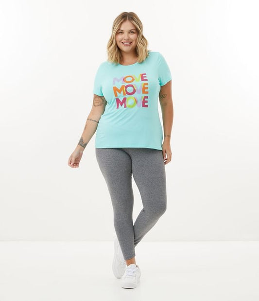 Camiseta esportiva azul em poliamida com estampa Move Curve e tamanho plus size
