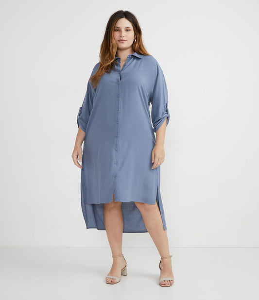 Vestito a camicia lungo in viscosa in versione Curve e taglie forti - Blu