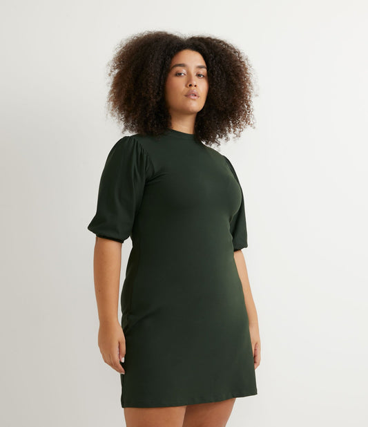 Vestito corto in felpa con maniche a sbuffo, Curve e taglie forti, verde