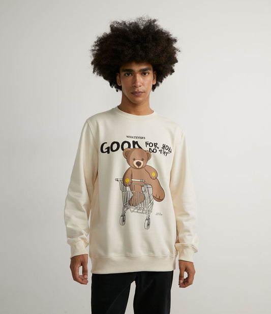 Felpa beige con stampa orsetto