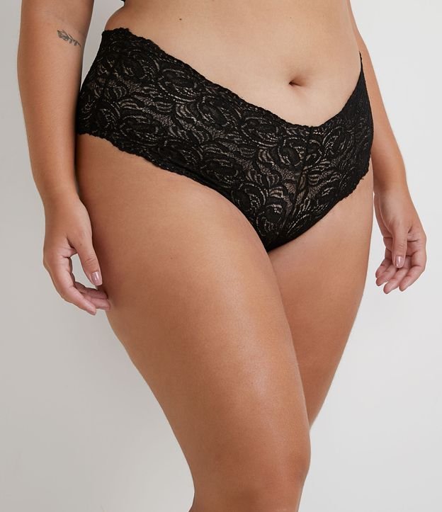 Braguitas cortas de encaje floral, Curvas y tallas grandes, Negro