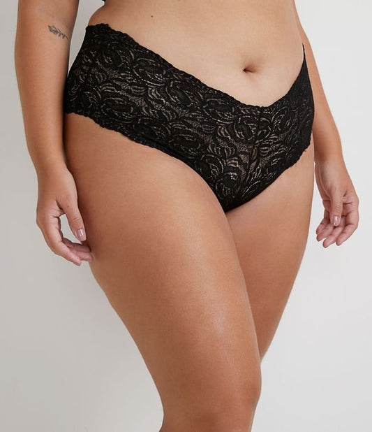 Braguitas cortas de encaje floral, Curvas y tallas grandes, Negro