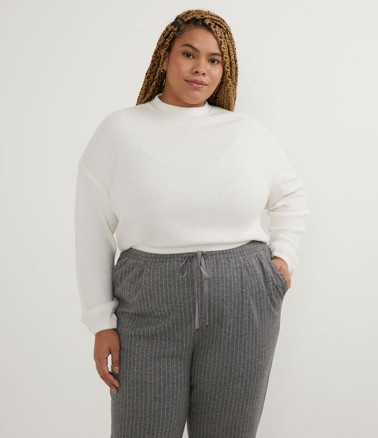 Blusa de viscose canelada com bainha elástica, Curve & Plus Size, bege