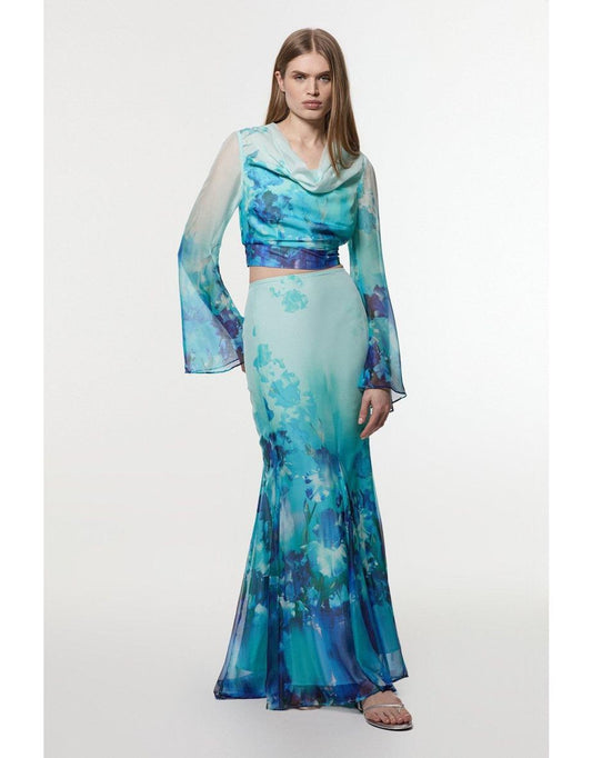 Maxi gonna a pieghe floreale Ombre