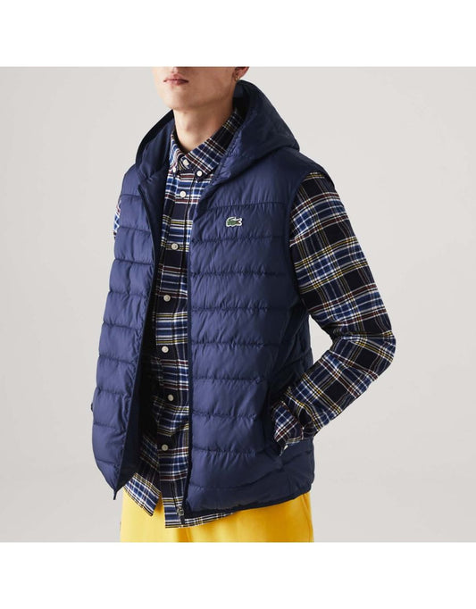 Colete masculino Lacoste azul com capuz e resistente à água Ripstop