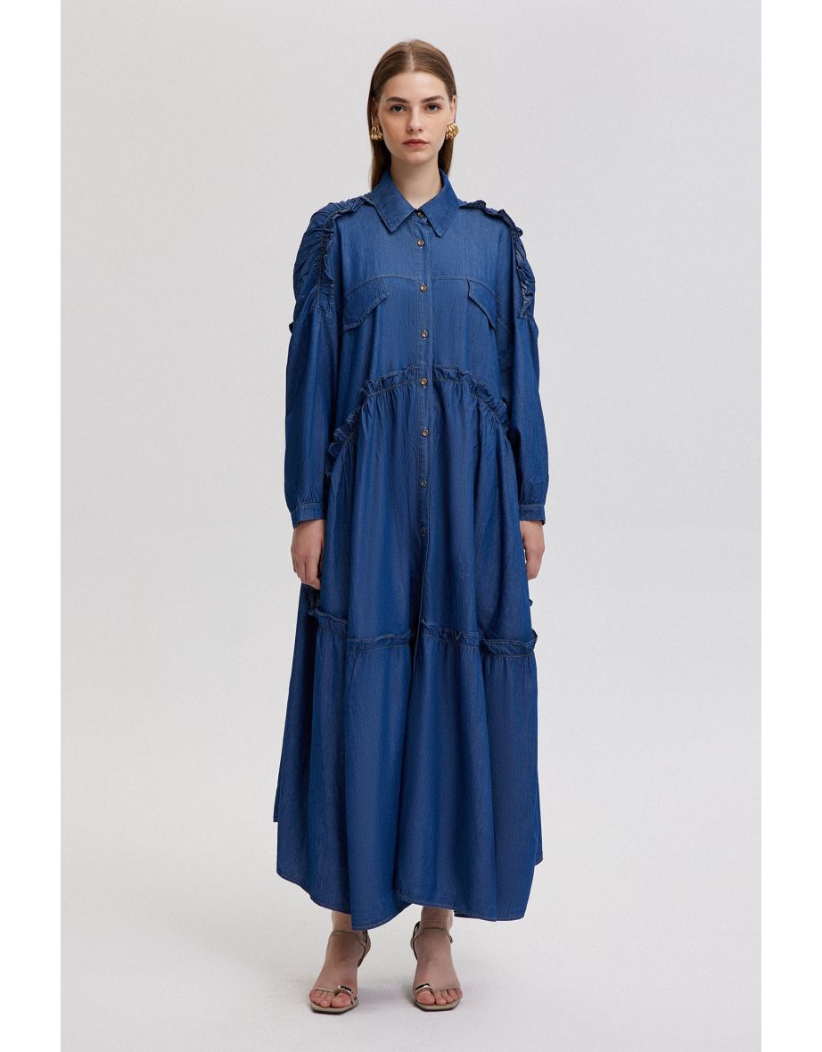 Vestido de camisa com detalhes em babados